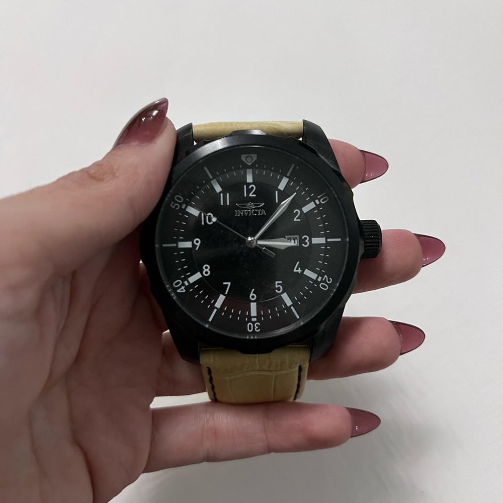 Invicta Black Dial with Tan Strap Watch